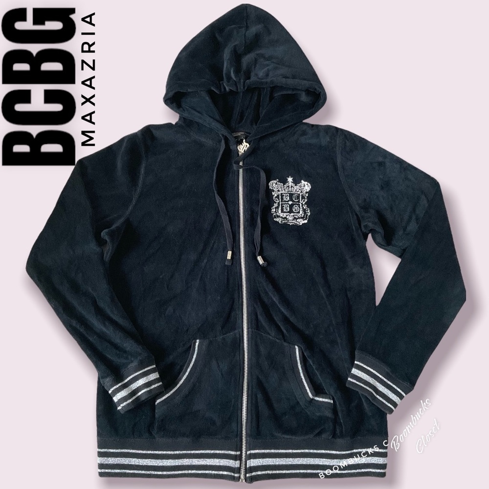 Like New BCBGMAXAZRIA Full Zip Velour Hoodie Jacket  Rhinestones Small Maternity